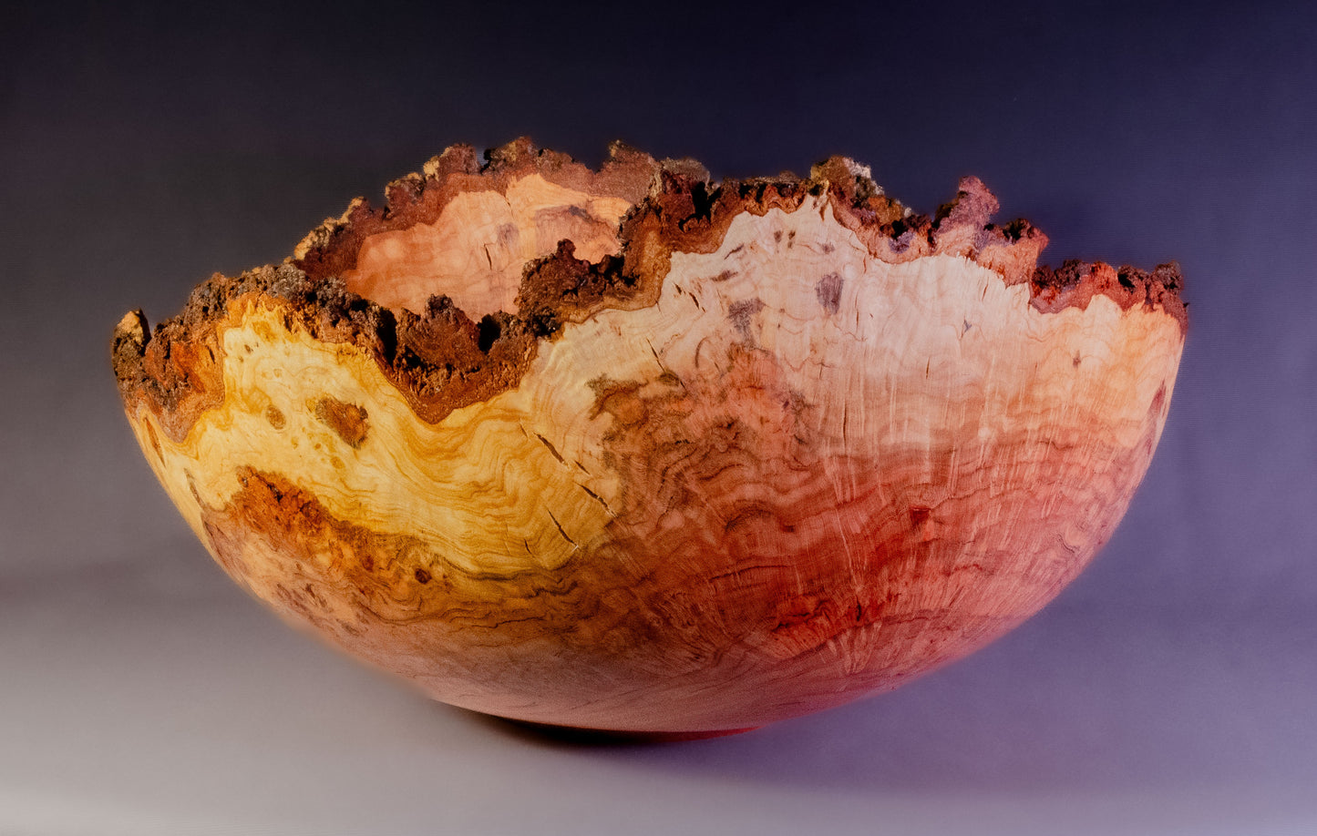Large cherry burl bowl with natural edge