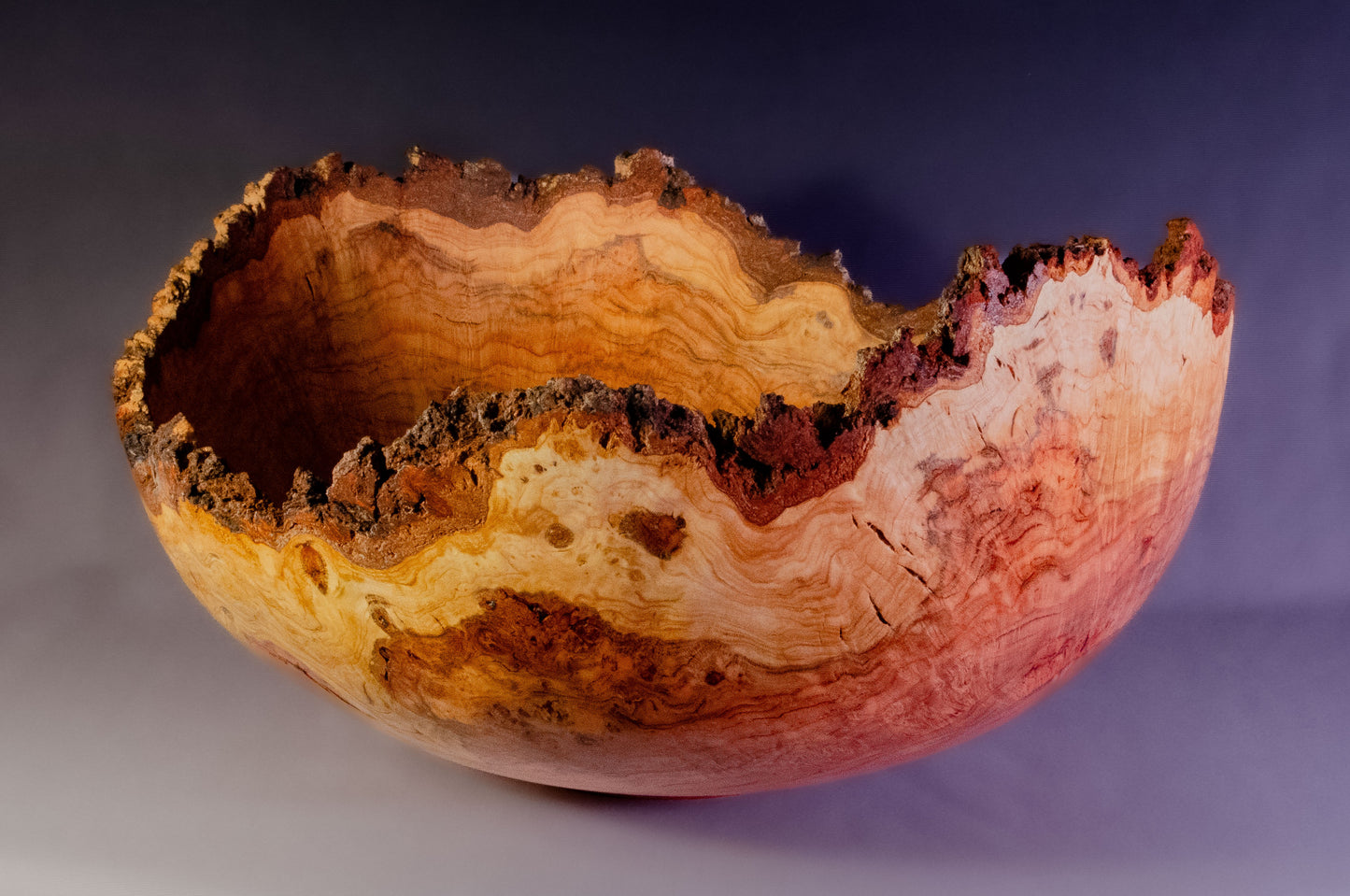 Large cherry burl bowl with natural edge