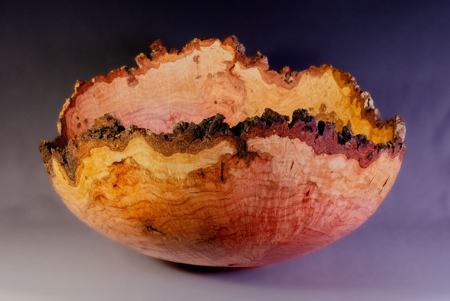 Large cherry burl bowl with natural edge