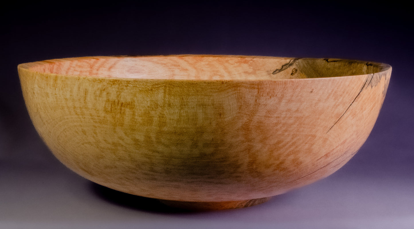 Spalted maple bowl with crotch feathering