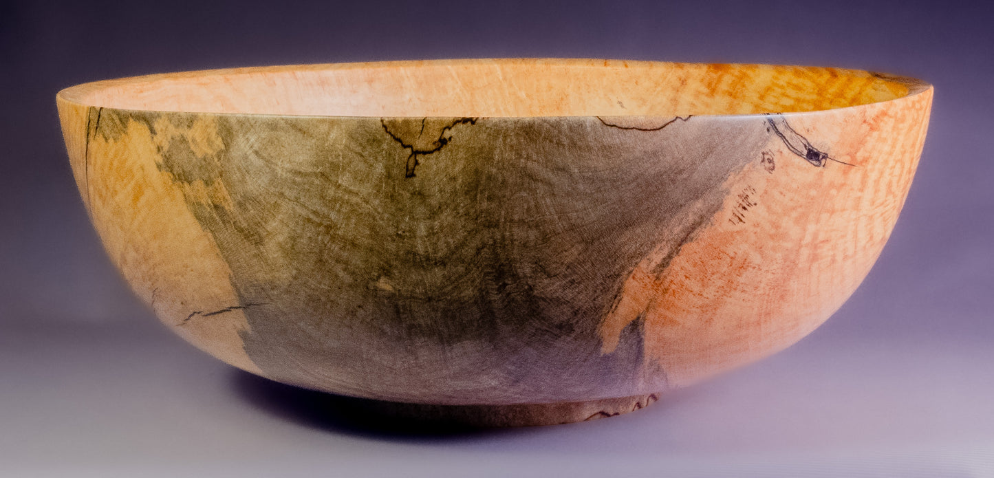 Spalted maple bowl with crotch feathering