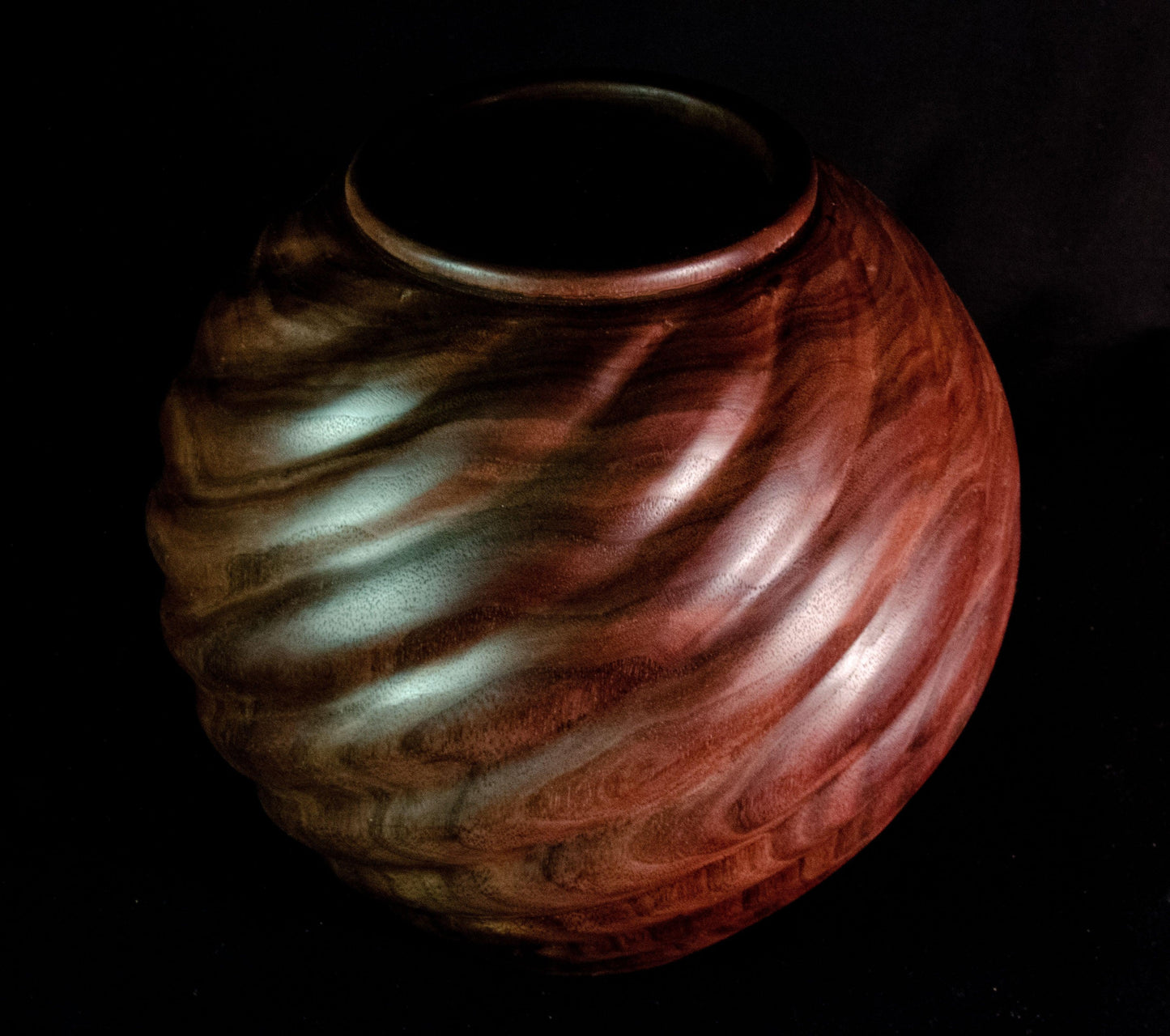Spiral fluted walnut vessel. Beautiful unique handmade gift idea for home or wedding.