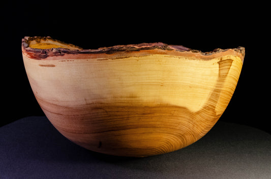 Large bowl with warm grain and bark-on natural edge.  This is a family style serving bowl that would make for a stunning centerpiece or other decorative gift.