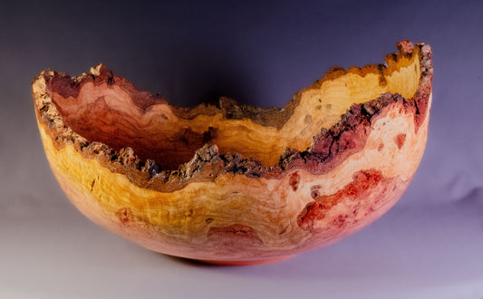 Large cherry burl bowl with natural edge
