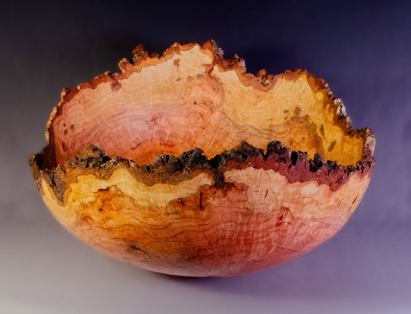 Large cherry burl bowl with natural edge
