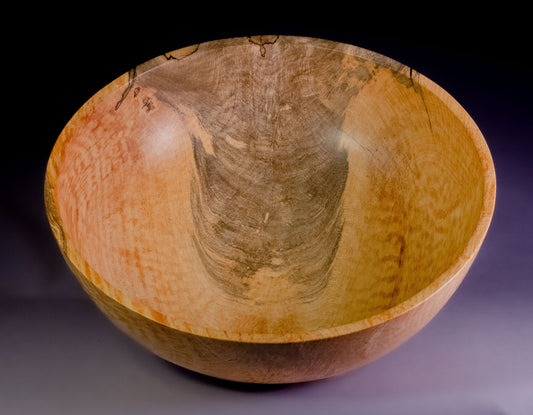 Spalted maple bowl with crotch feathering