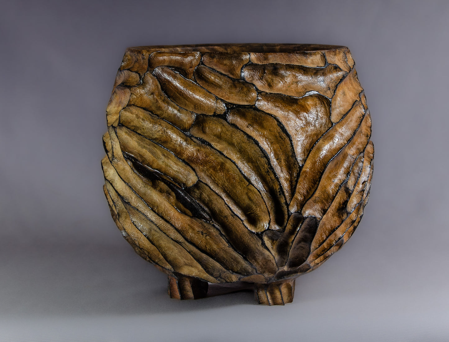 Textured Claro Walnut Bowl with Feet