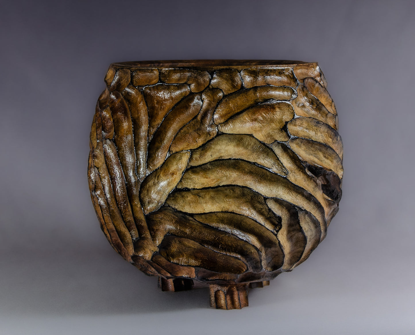 Textured Claro Walnut Bowl with Feet