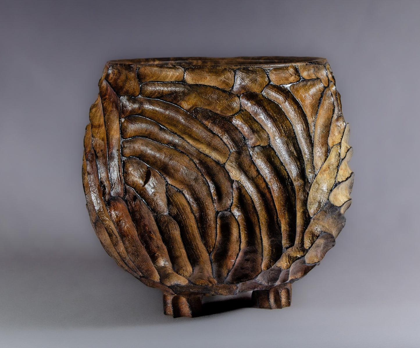 Textured Claro Walnut Bowl with Feet