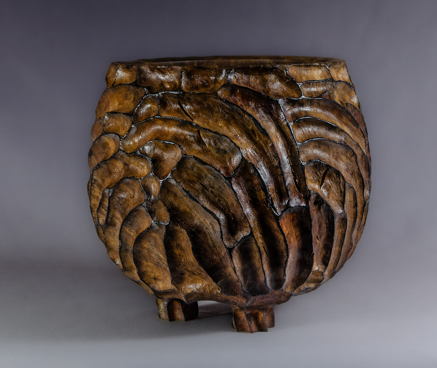 Textured Claro Walnut Bowl with Feet