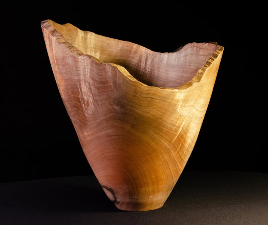 Dramatic maple vase-form with natural edge.  Beautiful display, decor or gift item.