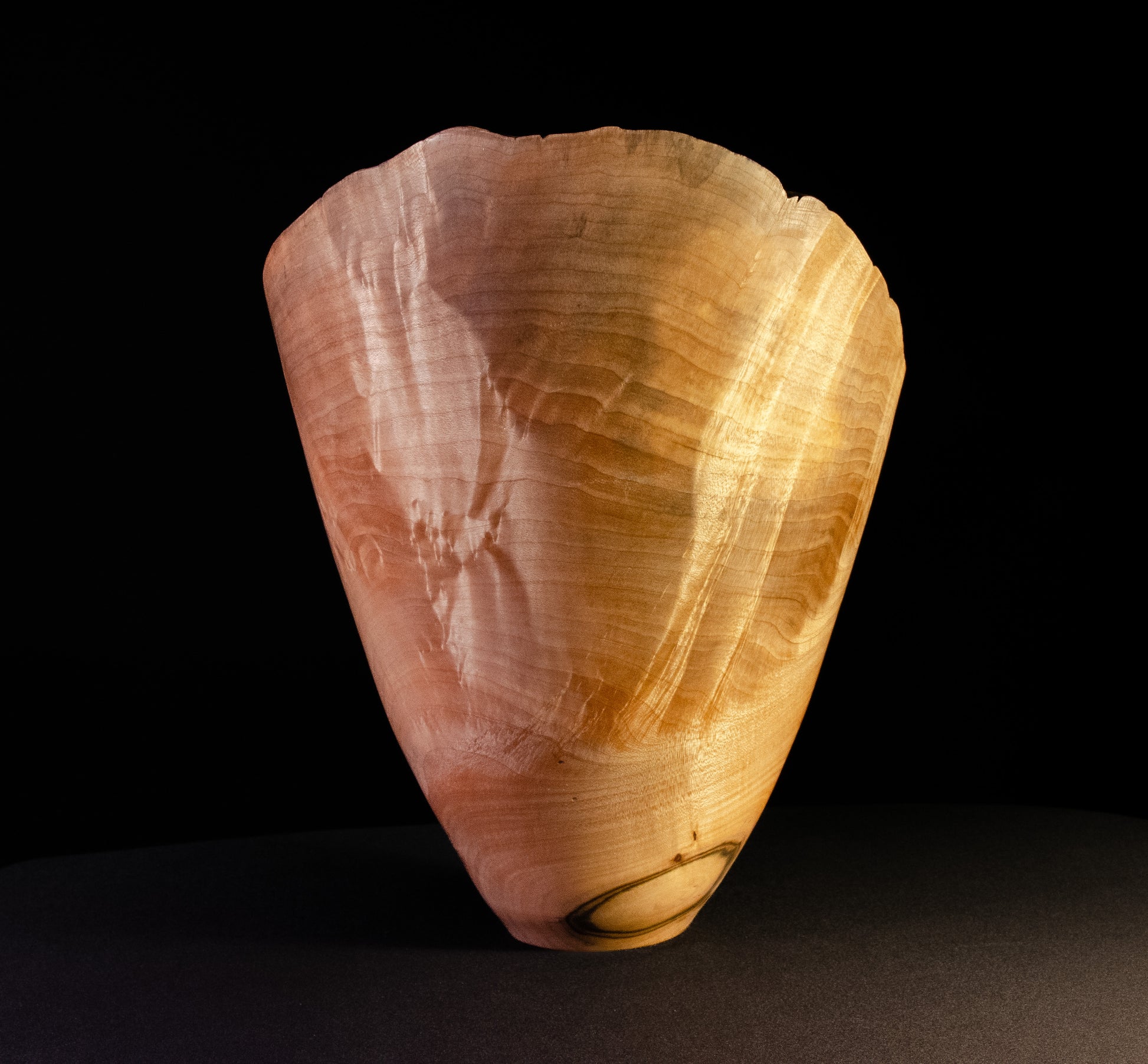 Dramatic maple vase-form with natural edge. Beautiful display, decor or gift item.