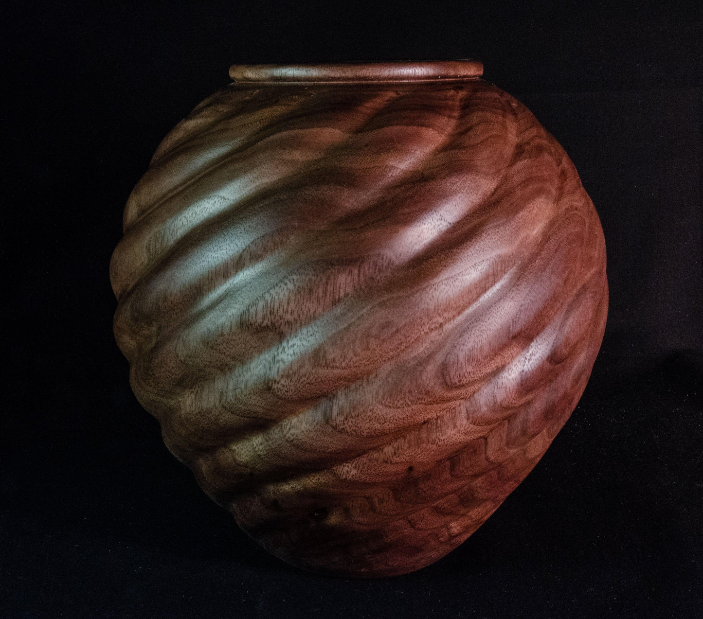 Spiral fluted walnut vessel. Beautiful unique handmade gift idea for home or wedding.